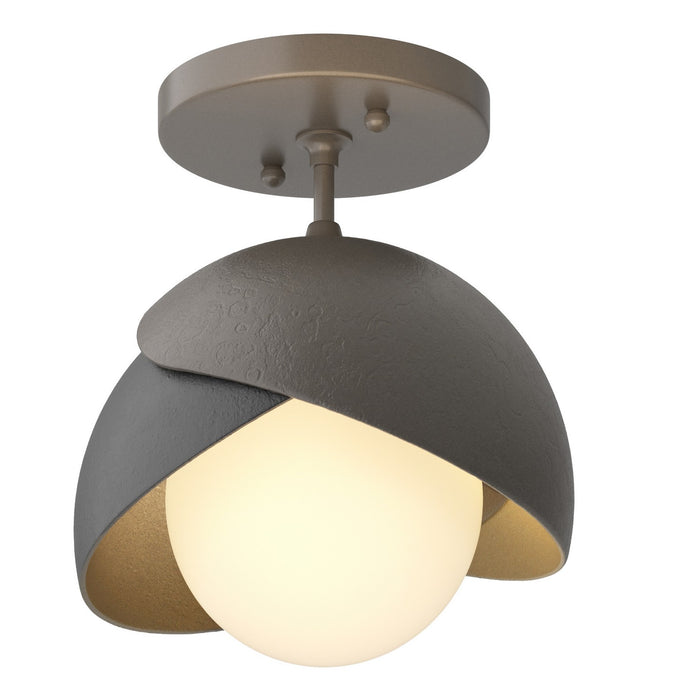 Brooklyn 1-Light Double Shade Semi-Flush in Dark Smoke with Black Accent - 121377-SKT-07-10-GG0711 by Hubbardton Forge