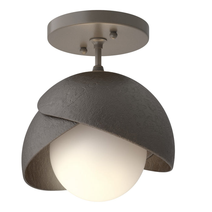 Brooklyn 1-Light Double Shade Semi-Flush in Dark Smoke with Oil Rubbed Bronze Accent - 121377-SKT-07-14-GG0711 by Hubbardton Forge