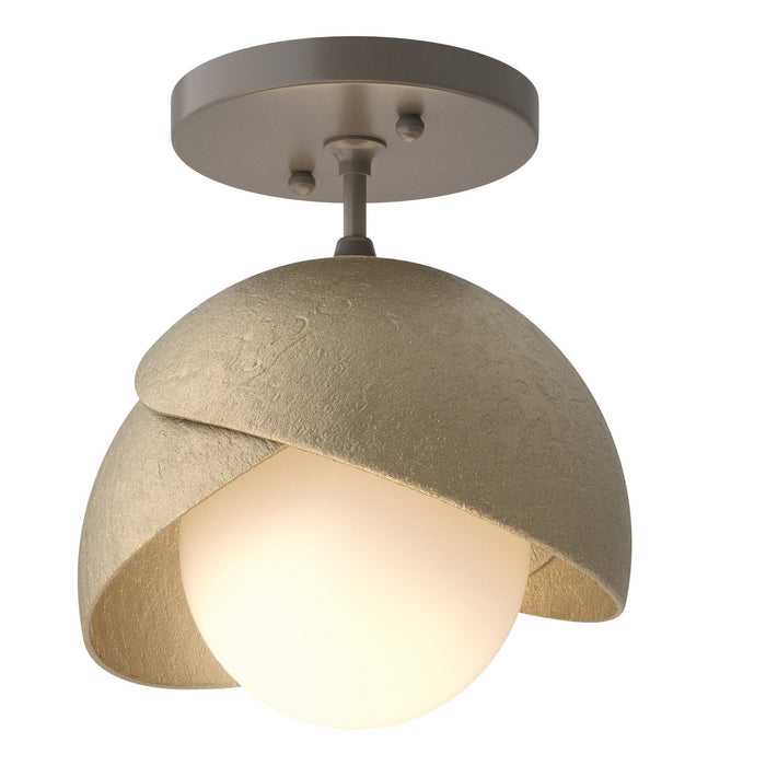 Brooklyn 1-Light Double Shade Semi-Flush in Dark Smoke with Soft Gold Accent - 121377-SKT-07-84-GG0711 by Hubbardton Forge