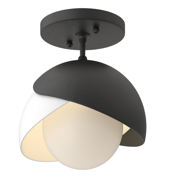 Brooklyn 1-Light Double Shade Semi-Flush in Black with White Accent - 121377-SKT-10-02-GG0711 by Hubbardton Forge