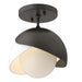 Brooklyn 1-Light Double Shade Semi-Flush in Oil Rubbed Bronze with White Accent - 121377-SKT-14-02-GG0711 by Hubbardton Forge