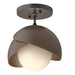 Brooklyn 1-Light Double Shade Semi-Flush in Oil Rubbed Bronze with Bronze Accent - 121377-SKT-14-05-GG0711 by Hubbardton Forge