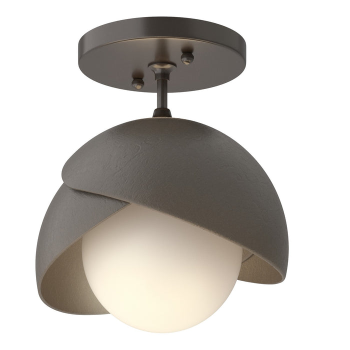 Brooklyn 1-Light Double Shade Semi-Flush in Oil Rubbed Bronze with Dark Smoke Accent - 121377-SKT-14-07-GG0711 by Hubbardton Forge