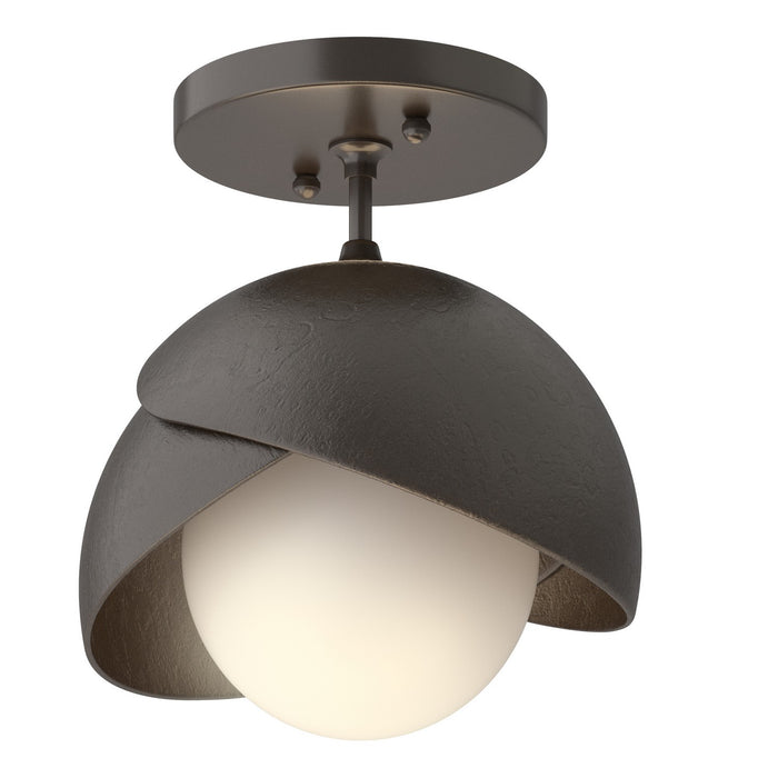 Brooklyn 1-Light Double Shade Semi-Flush in Oil Rubbed Bronze with Oil Rubbed Bronze Accent - 121377-SKT-14-14-GG0711 by Hubbardton Forge