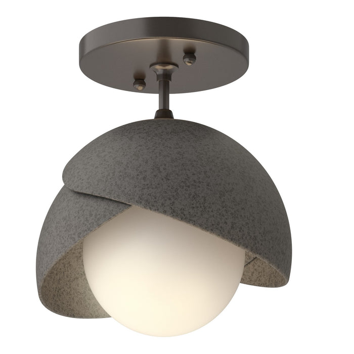 Brooklyn 1-Light Double Shade Semi-Flush in Oil Rubbed Bronze with Natural Iron Accent - 121377-SKT-14-20-GG0711 by Hubbardton Forge