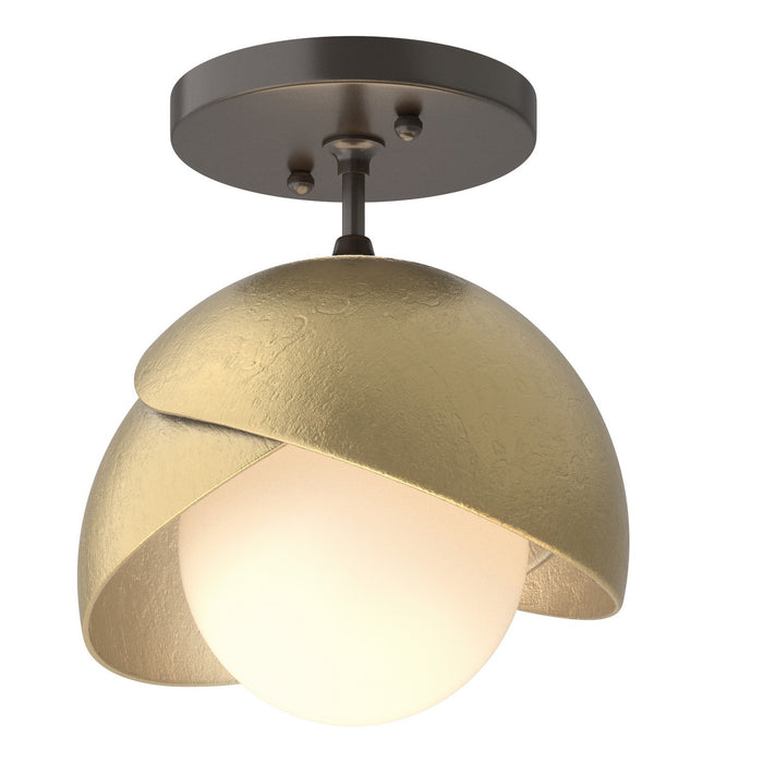 Brooklyn 1-Light Double Shade Semi-Flush in Oil Rubbed Bronze with Modern Brass Accent - 121377-SKT-14-86-GG0711 by Hubbardton Forge