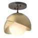 Brooklyn 1-Light Double Shade Semi-Flush in Oil Rubbed Bronze with Modern Brass Accent - 121377-SKT-14-86-GG0711 by Hubbardton Forge