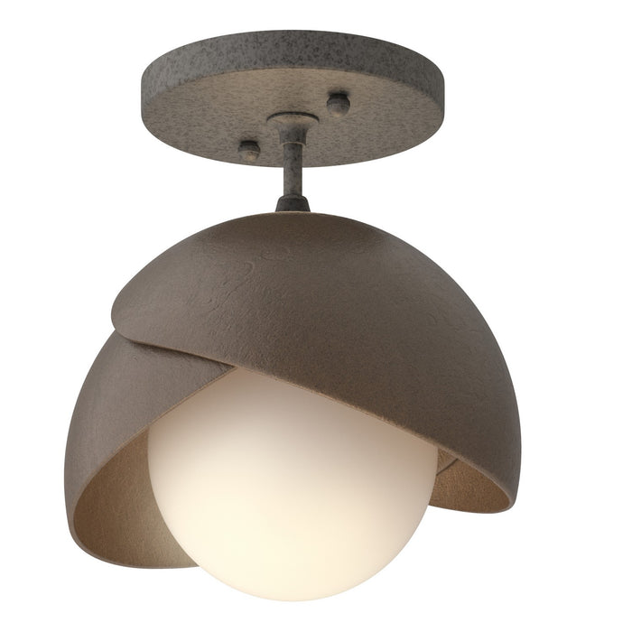 Brooklyn 1-Light Double Shade Semi-Flush in Natural Iron with Bronze Accent - 121377-SKT-20-05-GG0711 by Hubbardton Forge