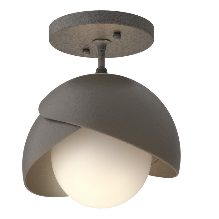 Brooklyn 1-Light Double Shade Semi-Flush in Natural Iron with Dark Smoke Accent - 121377-SKT-20-07-GG0711 by Hubbardton Forge