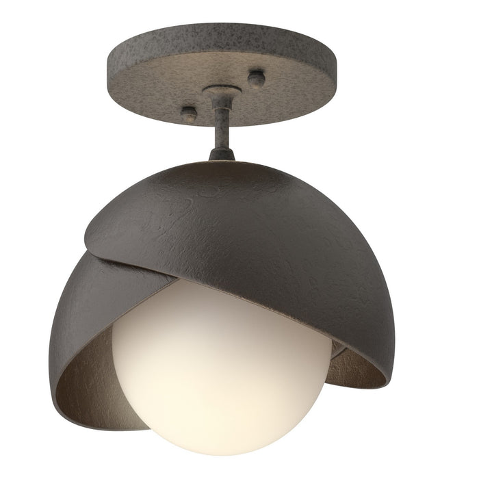 Brooklyn 1-Light Double Shade Semi-Flush in Natural Iron with Oil Rubbed Bronze Accent - 121377-SKT-20-14-GG0711 by Hubbardton Forge