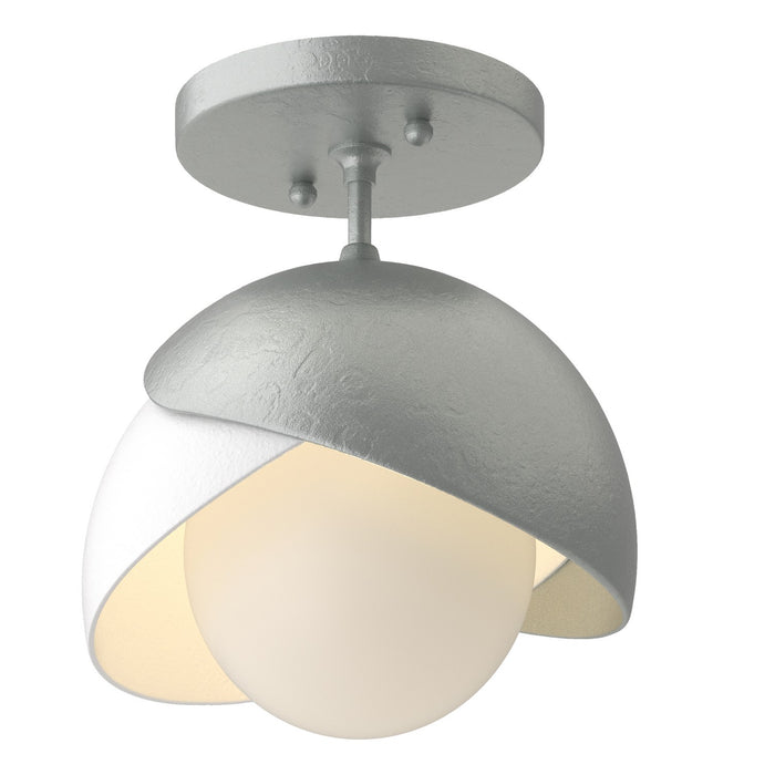 Brooklyn 1-Light Double Shade Semi-Flush in Vintage Platinum with White Accent - 121377-SKT-82-02-GG0711 by Hubbardton Forge