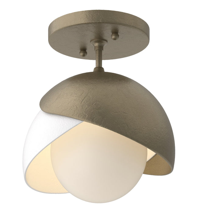 Brooklyn 1-Light Double Shade Semi-Flush in Soft Gold with White Accent - 121377-SKT-84-02-GG0711 by Hubbardton Forge