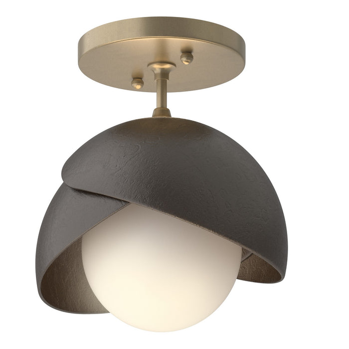 Brooklyn 1-Light Double Shade Semi-Flush in Soft Gold with Oil Rubbed Bronze Accent - 121377-SKT-84-14-GG0711 by Hubbardton Forge