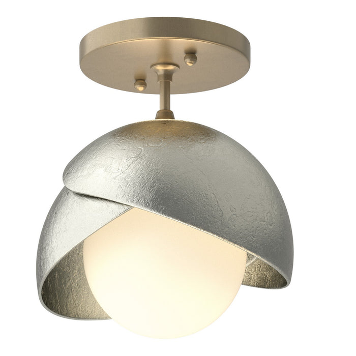 Brooklyn 1-Light Double Shade Semi-Flush in Soft Gold with Sterling Accent - 121377-SKT-84-85-GG0711 by Hubbardton Forge