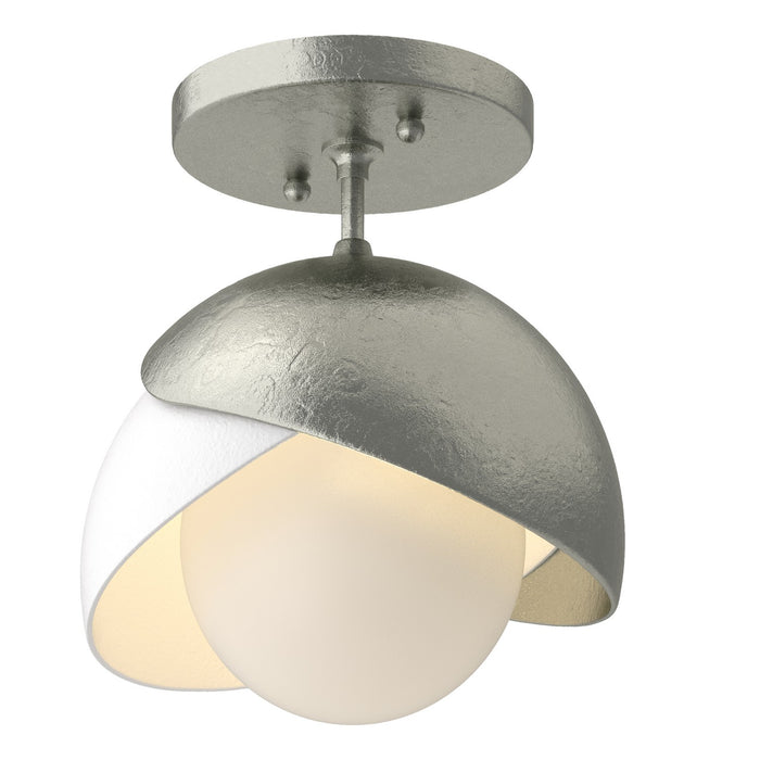 Brooklyn 1-Light Double Shade Semi-Flush in Sterling with White Accent - 121377-SKT-85-02-GG0711 by Hubbardton Forge