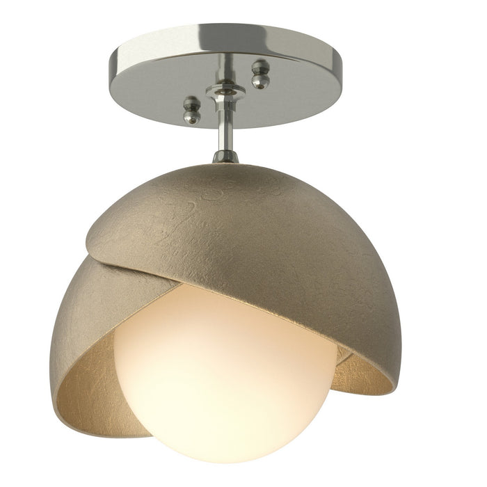 Brooklyn 1-Light Double Shade Semi-Flush in Sterling with Soft Gold Accent - 121377-SKT-85-84-GG0711 by Hubbardton Forge