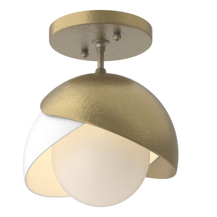 Brooklyn 1-Light Double Shade Semi-Flush in Modern Brass with White Accent - 121377-SKT-86-02-GG0711 by Hubbardton Forge