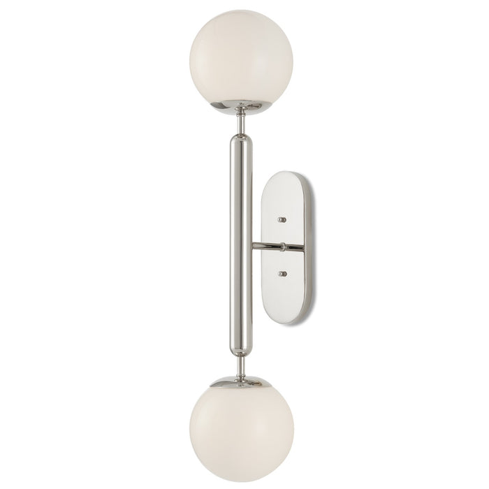 5800-0033 - Barbican 2-Light Wall Sconce in Polished Nickel & White by Currey and Company