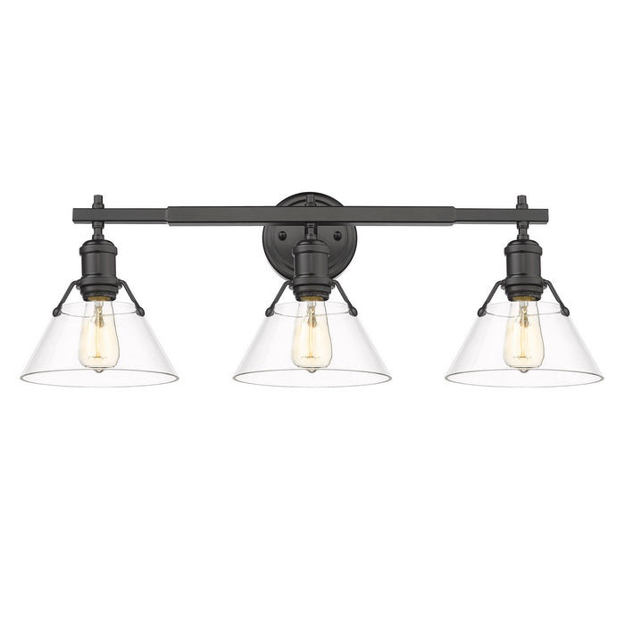 3306-BA3 BLK-CLR- Orwell 3-Light Bath Vanity in Matte Black with Clear Glass Shades by Golden Lighting