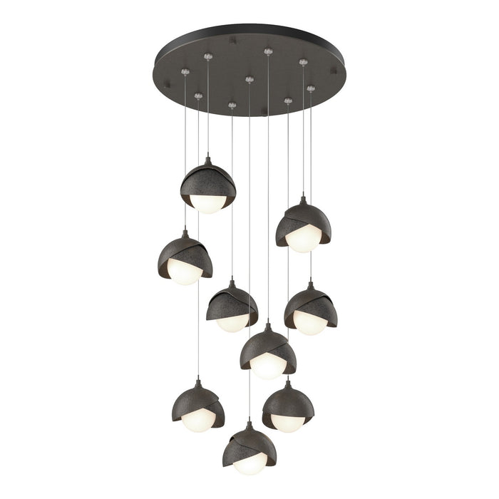 Brooklyn 9-Light Double Shade Pendant in Dark Smoke with Natural Iron Accent - 131105-SKT-STND-07-20-GG0711 by Hubbardton Forge