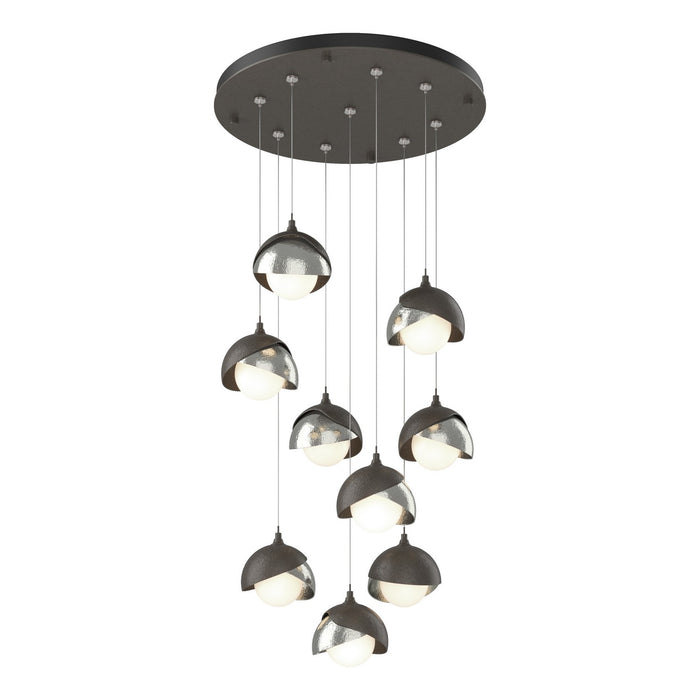 Brooklyn 9-Light Double Shade Pendant in Dark Smoke with Sterling Accent - 131105-SKT-STND-07-85-GG0711 by Hubbardton Forge