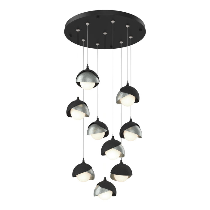 Brooklyn 9-Light Double Shade Pendant in Black with Vintage Platinum Accent - 131105-SKT-STND-10-82-GG0711 by Hubbardton Forge