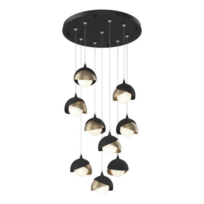 Brooklyn 9-Light Double Shade Pendant in Black with Soft Gold Accent - 131105-SKT-STND-10-84-GG0711 by Hubbardton Forge