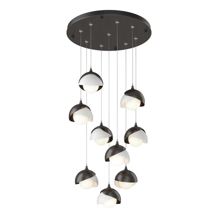 Brooklyn 9-Light Double Shade Pendant in Oil Rubbed Bronze with White Accent - 131105-SKT-STND-14-02-GG0711 by Hubbardton Forge