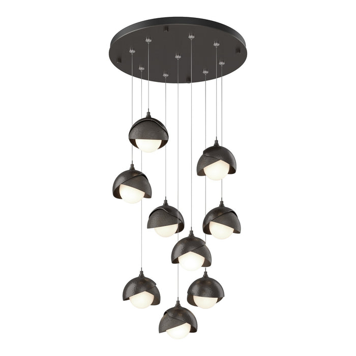 Brooklyn 9-Light Double Shade Pendant in Oil Rubbed Bronze with Dark Smoke Accent - 131105-SKT-STND-14-07-GG0711 by Hubbardton Forge