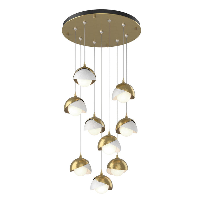 Brooklyn 9-Light Double Shade Pendant in Modern Brass with White Accent - 131105-SKT-STND-86-02-GG0711 by Hubbardton Forge