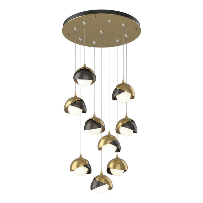 Brooklyn 9-Light Double Shade Pendant in Modern Brass with Oil Rubbed Bronze Accent - 131105-SKT-STND-86-14-GG0711 by Hubbardton Forge