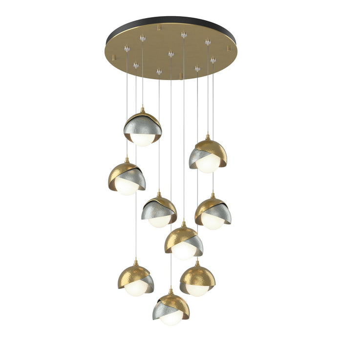 Brooklyn 9-Light Double Shade Pendant in Modern Brass with Vintage Platinum Accent - 131105-SKT-STND-86-82-GG0711 by Hubbardton Forge