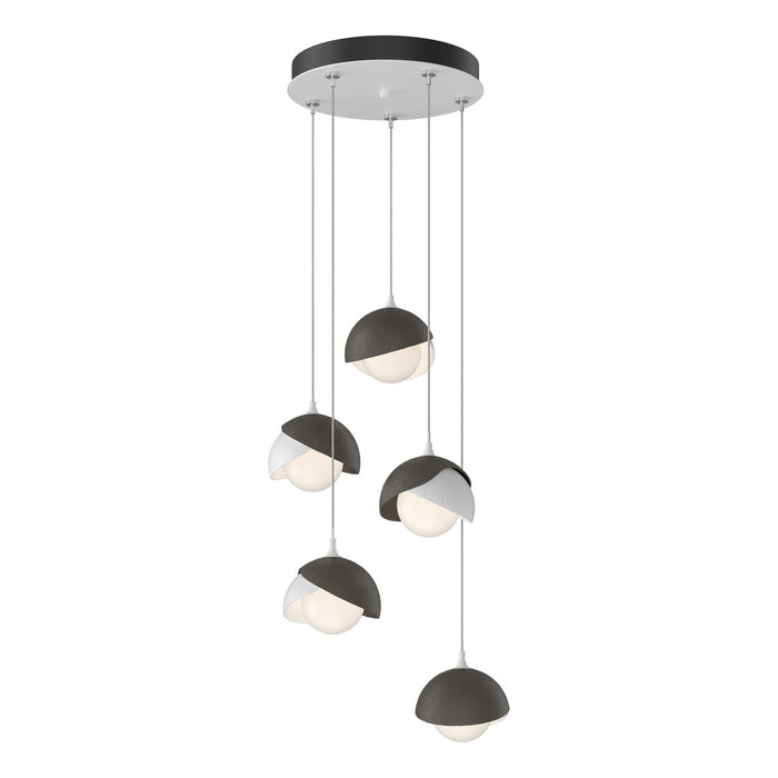 Brooklyn 5-Light Double Shade Pendant in White with Dark Smoke Accent - 131125-SKT-STND-02-07-GG0711 by Hubbardton Forge