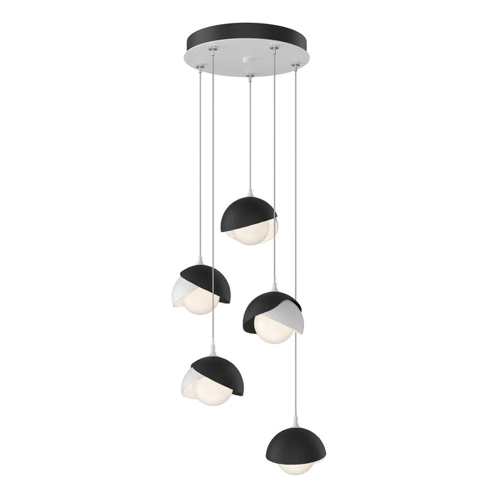 Brooklyn 5-Light Double Shade Pendant in White with Black Accent - 131125-SKT-STND-02-10-GG0711 by Hubbardton Forge