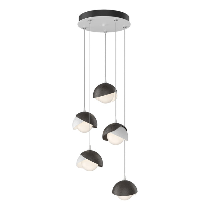 Brooklyn 5-Light Double Shade Pendant in White with Oil Rubbed Bronze Accent - 131125-SKT-STND-02-14-GG0711 by Hubbardton Forge