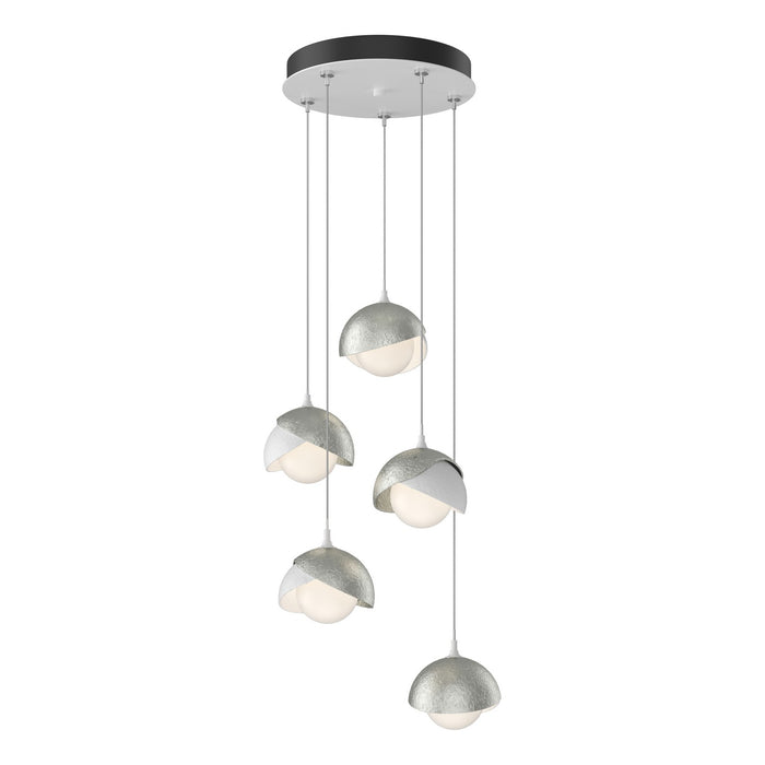 Brooklyn 5-Light Double Shade Pendant in White with Sterling Accent - 131125-SKT-STND-02-85-GG0711 by Hubbardton Forge