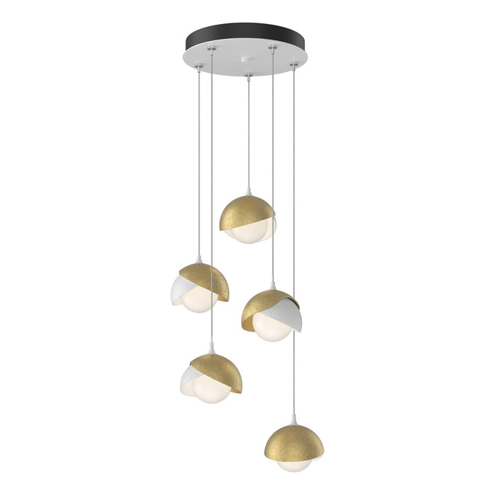 Brooklyn 5-Light Double Shade Pendant in White with Modern Brass Accent - 131125-SKT-STND-02-86-GG0711 by Hubbardton Forge