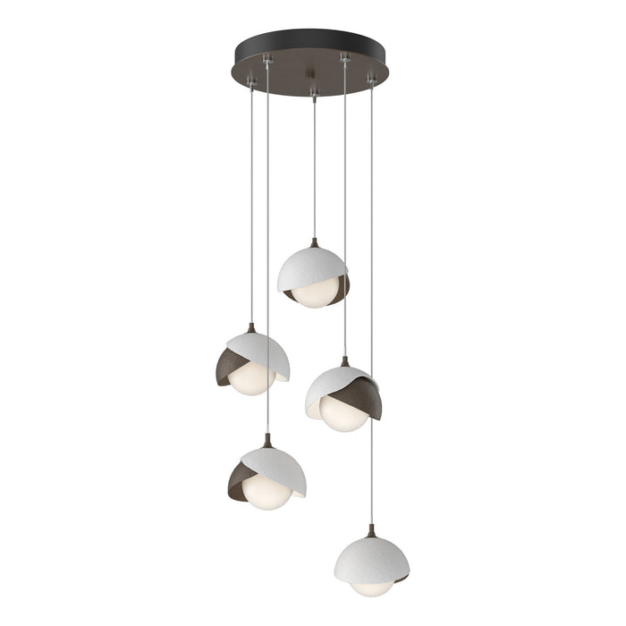 Brooklyn 5-Light Double Shade Pendant in Bronze with White Accent - 131125-SKT-STND-05-02-GG0711 by Hubbardton Forge