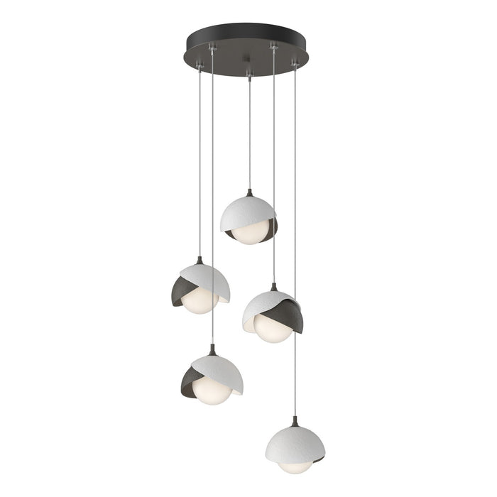 Brooklyn 5-Light Double Shade Pendant in Dark Smoke with White Accent - 131125-SKT-STND-07-02-GG0711 by Hubbardton Forge