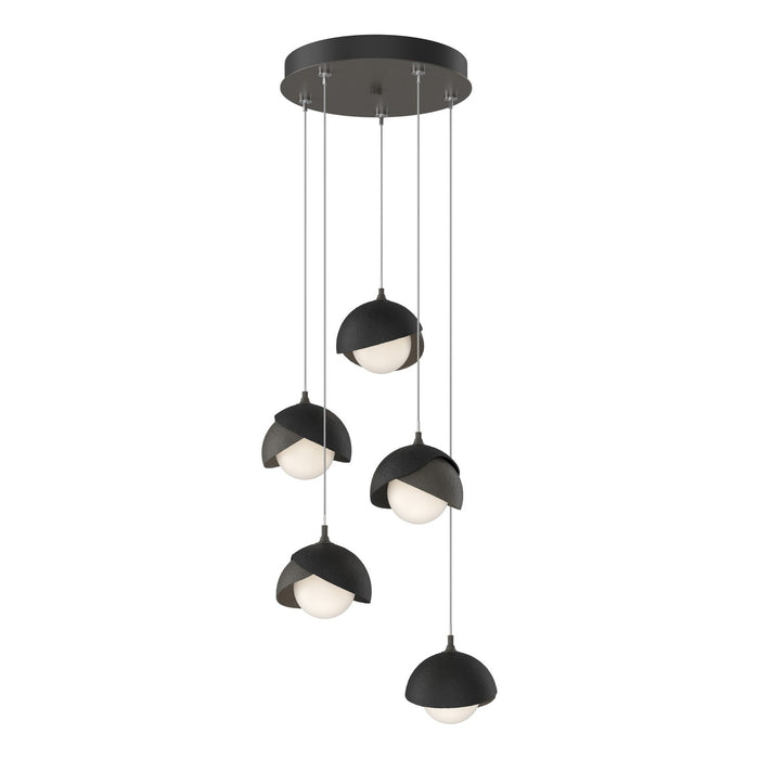 Brooklyn 5-Light Double Shade Pendant in Dark Smoke with Black Accent - 131125-SKT-STND-07-10-GG0711 by Hubbardton Forge