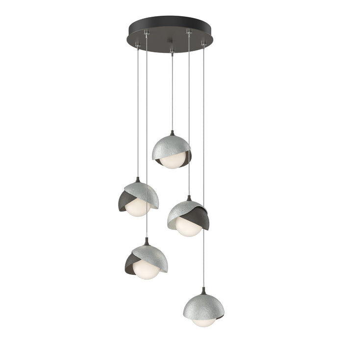 Brooklyn 5-Light Double Shade Pendant in Dark Smoke with Vintage Platinum Accent - 131125-SKT-STND-07-82-GG0711 by Hubbardton Forge