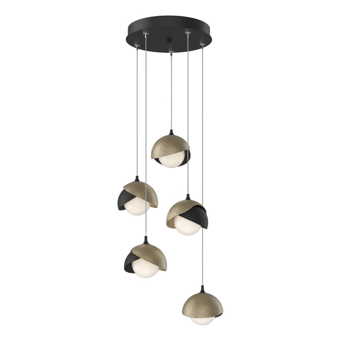 Brooklyn 5-Light Double Shade Pendant in Black with Soft Gold Accent - 131125-SKT-STND-10-84-GG0711 by Hubbardton Forge