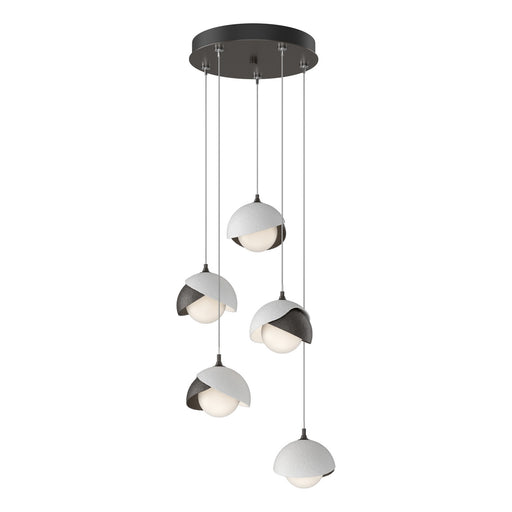 Brooklyn 5-Light Double Shade Pendant in Oil Rubbed Bronze with White Accent - 131125-SKT-STND-14-02-GG0711 by Hubbardton Forge