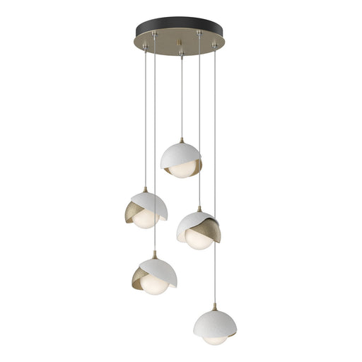 Brooklyn 5-Light Double Shade Pendant in Soft Gold with White Accent - 131125-SKT-STND-84-02-GG0711 by Hubbardton Forge