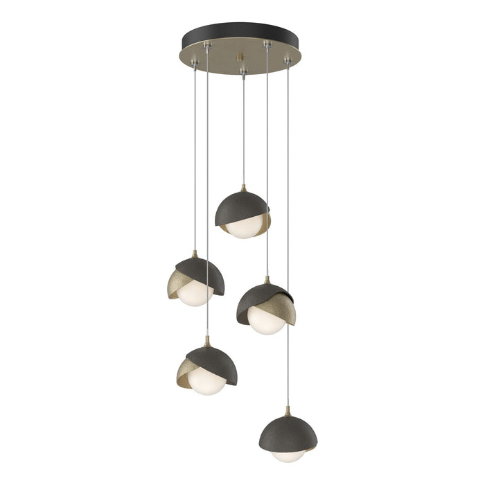 Brooklyn 5-Light Double Shade Pendant in Soft Gold with Dark Smoke Accent - 131125-SKT-STND-84-07-GG0711 by Hubbardton Forge