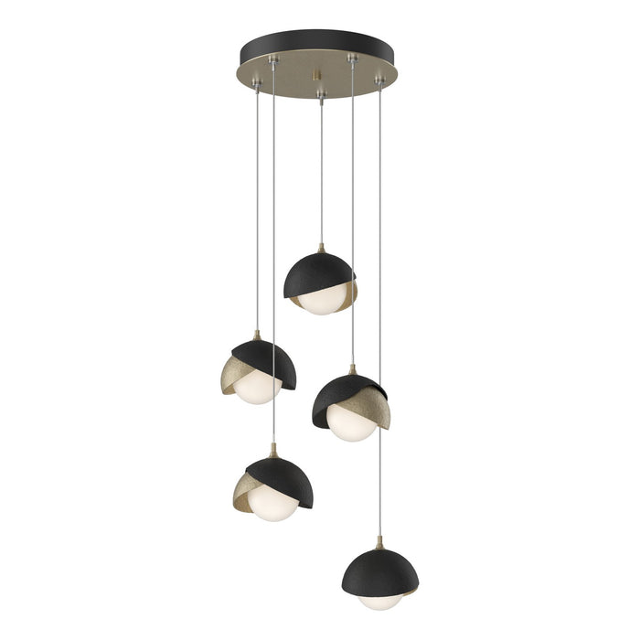 Brooklyn 5-Light Double Shade Pendant in Soft Gold with Black Accent - 131125-SKT-STND-84-10-GG0711 by Hubbardton Forge