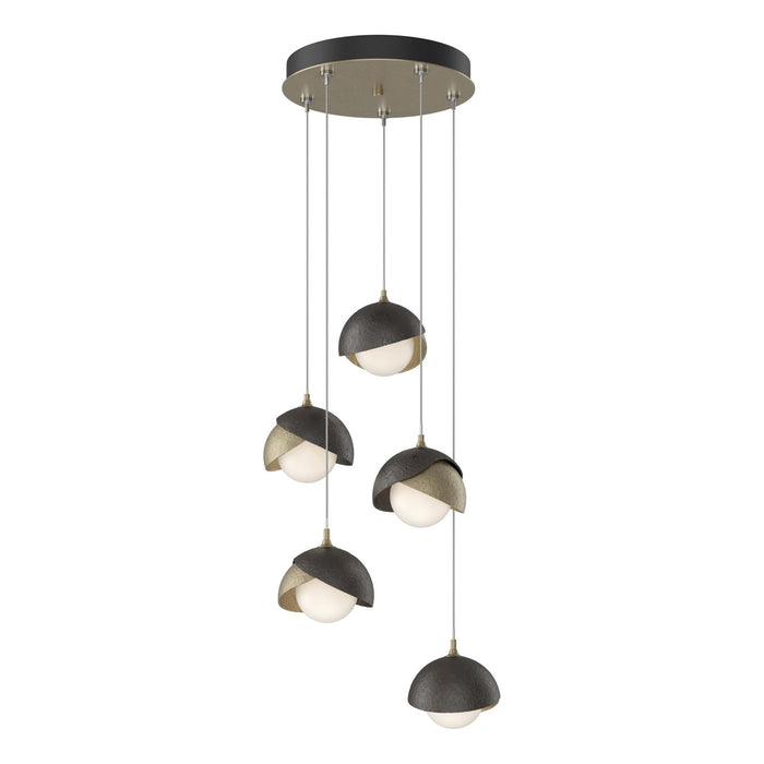 Brooklyn 5-Light Double Shade Pendant in Soft Gold with Oil Rubbed Bronze Accent - 131125-SKT-STND-84-14-GG0711 by Hubbardton Forge