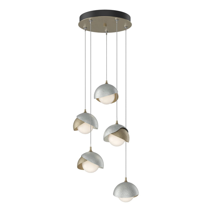 Brooklyn 5-Light Double Shade Pendant in Soft Gold with Vintage Platinum Accent - 131125-SKT-STND-84-82-GG0711 by Hubbardton Forge