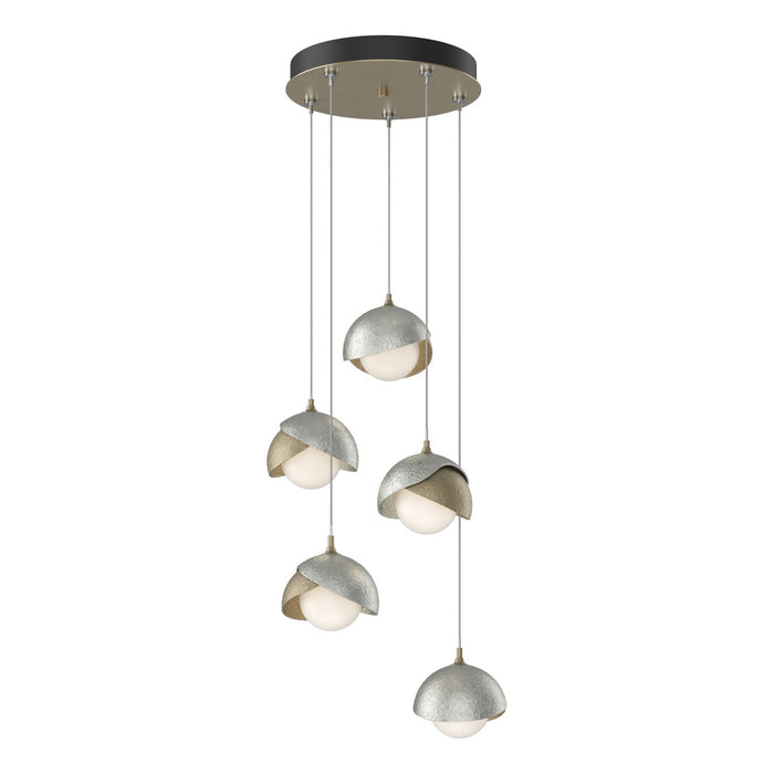 Brooklyn 5-Light Double Shade Pendant in Soft Gold with Sterling Accent - 131125-SKT-STND-84-85-GG0711 by Hubbardton Forge