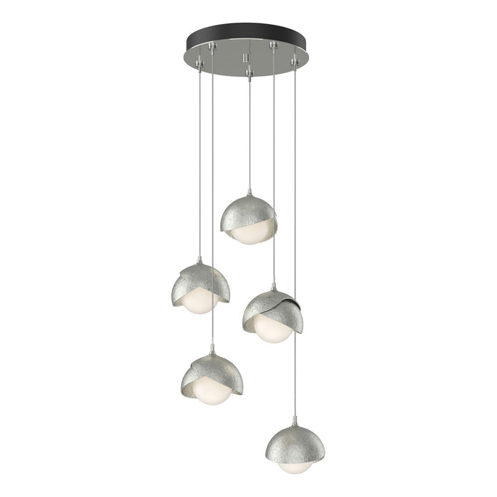 Brooklyn 5-Light Double Shade Pendant in Sterling with Sterling Accent - 131125-SKT-STND-85-85-GG0711 by Hubbardton Forge